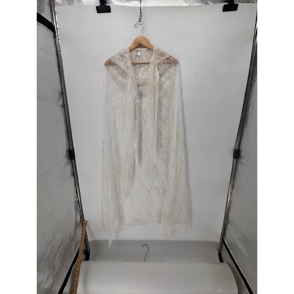 Spirit Halloween White Lace Cape with Hood Costume Cosplay Light Fairy Witch